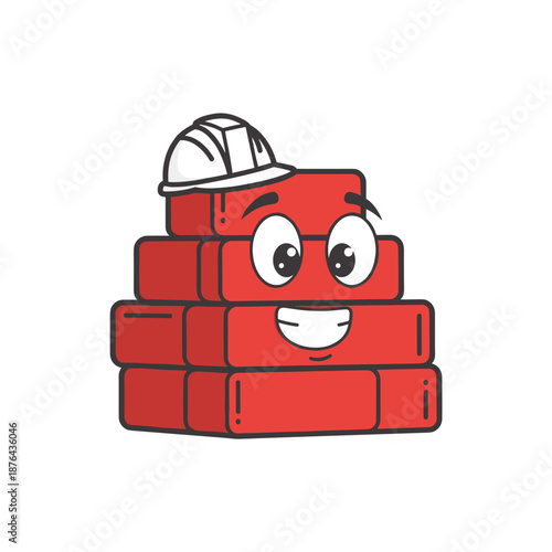 Construction Character Smiling with Bricks at Building Site - Fun Illustration for Kids