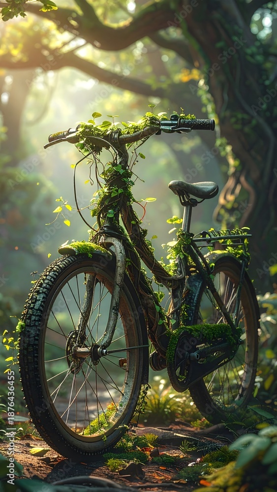 Fototapeta premium Moss Covered Bicycle in Enchanted Forest Light