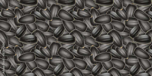 Seamless pattern of realistic black sunflower seeds. Natural texture for layouts, branding and design. Use as background.