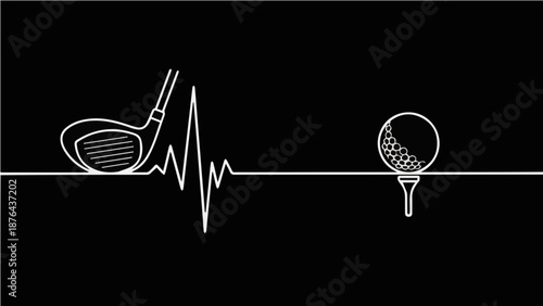 Golf Heartbeat EKG Pulse Line - Minimalist Golf Enthusiast Club and Ball Sports Graphic Illustration