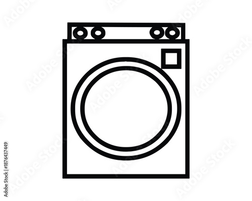 Modern Washing Machine Icon with Minimalist Design and Black Outline on White Background