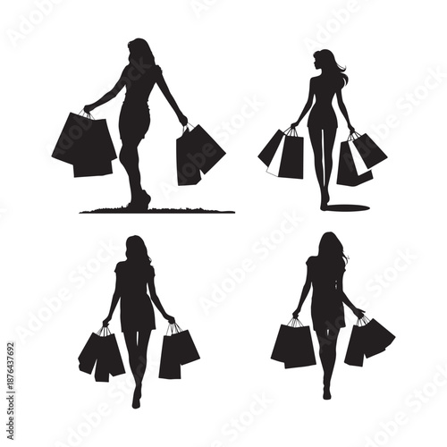silhouettes of women shopping with multiple shopping bags high quality professional
