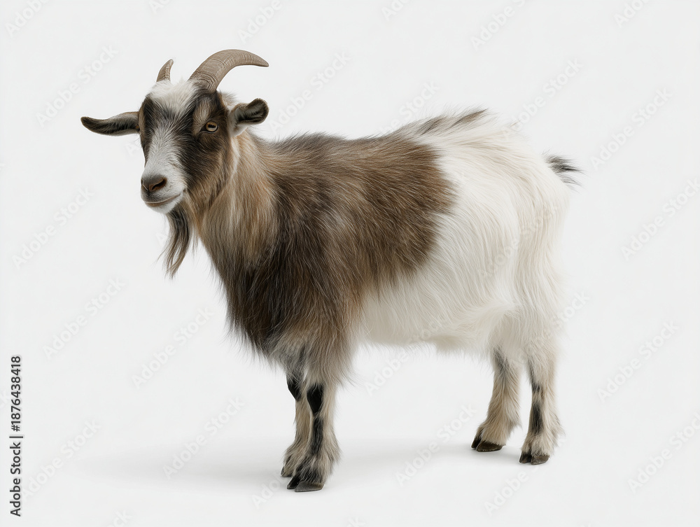 Fototapeta premium Brown Long-Haired Goat Standing Isolated on White Background