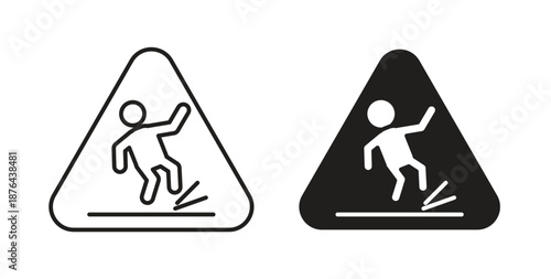 Caution wet floor icons. Vector linear icon isolated on white background.