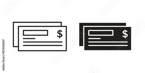 Checkbook icons. Vector linear icon isolated on white background.