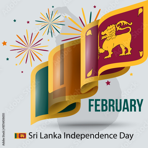 Banner, greeting card for Independence Day. Wavy Portuguese flag in honor of the national holiday on February 4th. Greeting card, banner, and vector illustration for Independence Day in Sri Lanka