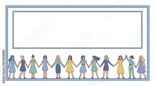 A diverse group of women holding hands in solidarity, standing together with a blank space for text above them.