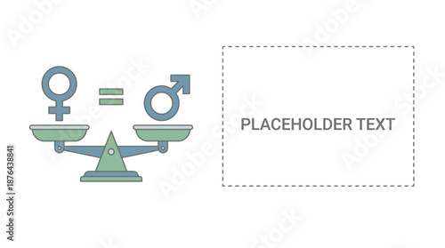 Illustration of a balance scale with female and male gender symbols on each side, signifying equality.