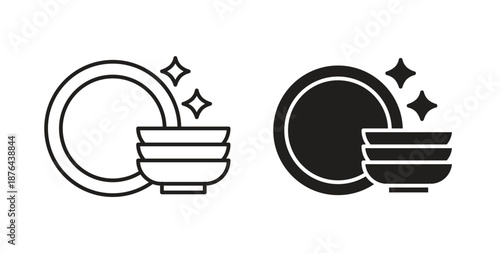 Clean dishes icons. Vector linear icon isolated on white background.