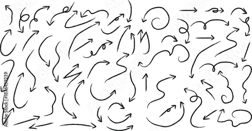 Arabic calligraphy practice sheet with various Brush Arrow scripts and strokes
