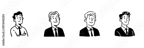 Business Professional Characters In Hand Drawn Style Set. Corporate Identity, Office Team, Leadership Doodle Sketch Collection. Business Attire Illustrations. Isolated Vector Illustration