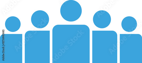 Five blue simplified human figures standing together in a group people