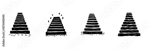 Staircase Illustrations In Hand Drawn Style Set. Progression, Growth, And Achievement Doodle Sketch Collection. Symbolic Pathways. Isolated Vector Illustration