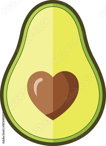 Flat half avocado with a brown heart shape inside green