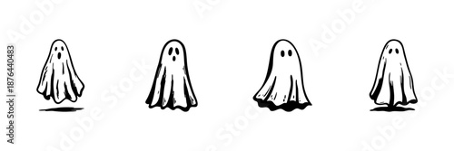 Ghost Characters In Hand Drawn Style Set. Halloween, Spooky, Supernatural Doodle Sketch Collection. Playful And Whimsical Design. Isolated Vector Illustration