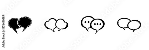 Speech Bubble Icons In Hand Drawn Style Set. Communication, Dialogue, And Conversation Doodle Sketch Collection. Social Interaction Symbols. Isolated Vector Illustration
