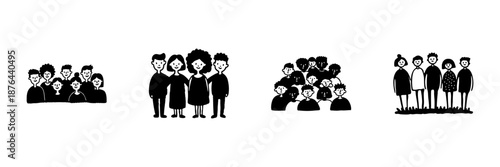 Group Of People In Hand Drawn Style Set. Community, Teamwork, Social Interaction Doodle Sketch Collection. Diverse Group Dynamics. Isolated Vector Illustration