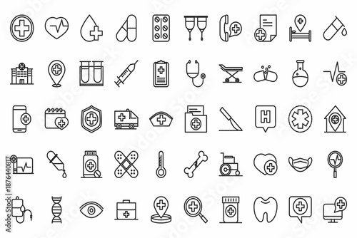 Black and white medical icon set