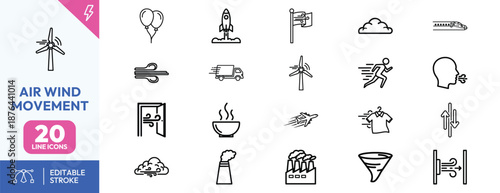 Air Wind and Movement Line Icons
