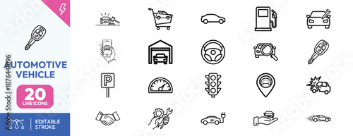 Automotive Vehicle Line Icons Set