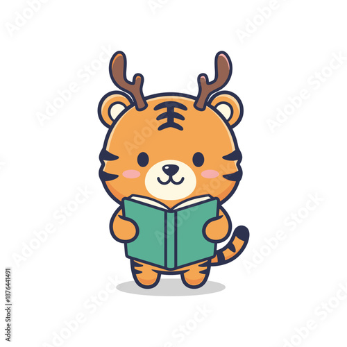 Tiger Reading a Book Vector Illustration