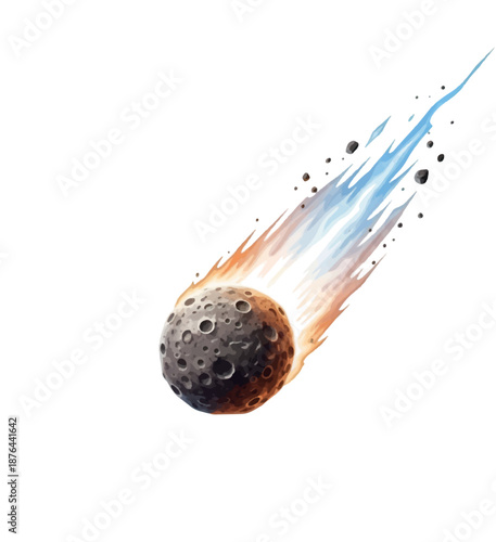 Falling Meteorite with Trail of Fire and Debris.