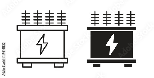 Electric transformer icons. Vector linear icon isolated on white background.