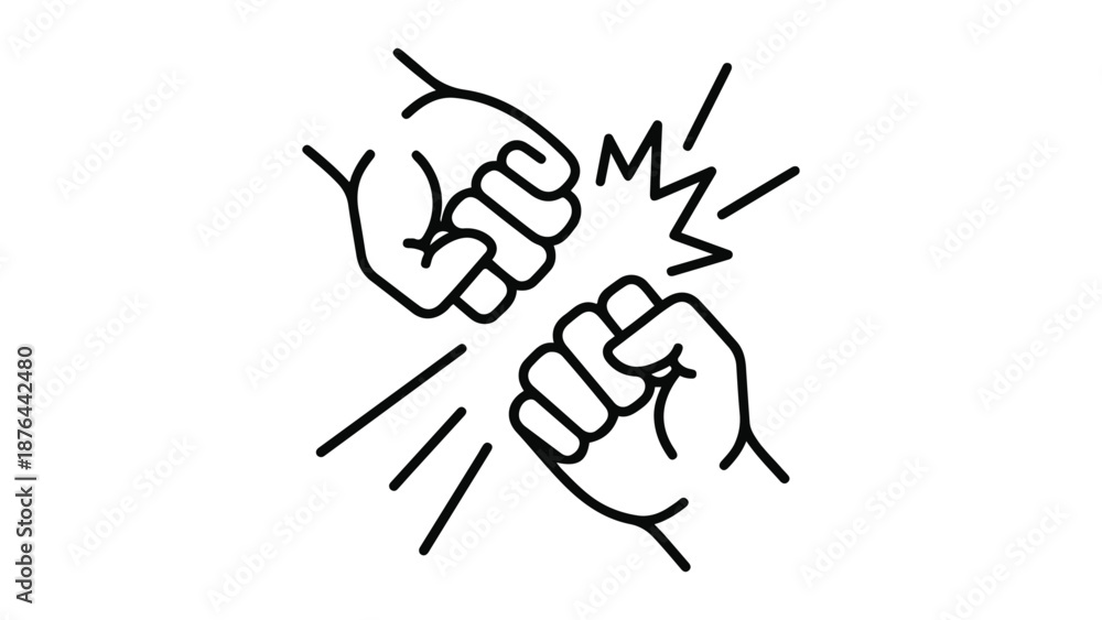Obraz premium vs template with hands crushing into each other with sparkles simple line art vector illustration