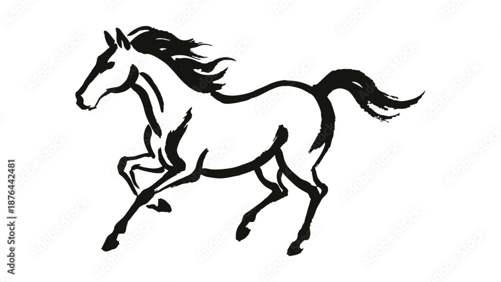 Obraz premium simple horse line art drawn like a traditional Japanese hand writing