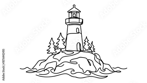 lighthouse line art silhouette vector illustration on white background