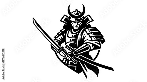 samurai icon with samurai person with two katana swords and traditional samurai armor