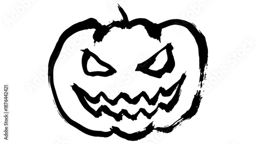scary halloween pumpkin drawn in Japanese traditional handwriting style