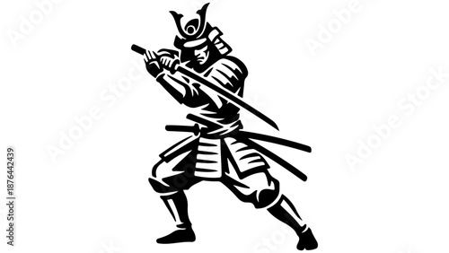 vector shape silhouette of a samurai with the katana in battle pose vector illustration