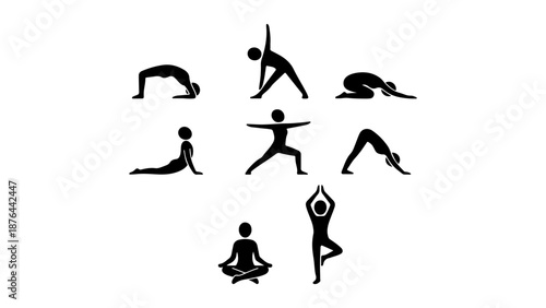 shapes of character in different yoga poses vector illustrations