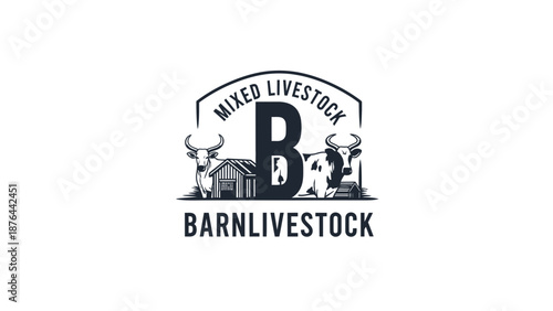 Barn Livestock Logo with Animals Illustration.