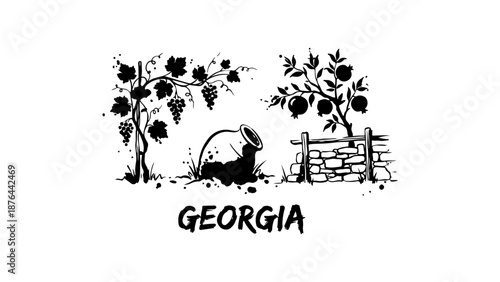 shape vector illustration of Georgian traditional culture shapes drawn with black and white ink