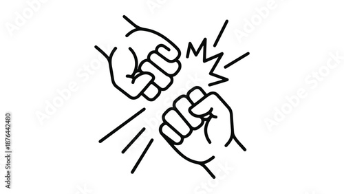 vs template with hands crushing into each other with sparkles simple line art vector illustration