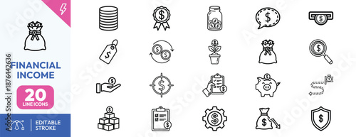 Financial Income Line Icons Collection