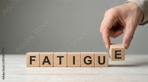 fatigue, hand placing wooden block letter