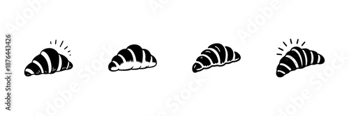 Croissant Illustrations In Hand Drawn Style Set. French Pastry, Bakery, Breakfast Food Doodle Sketch Collection. Culinary Art, Baked Goods. Isolated Vector Illustration