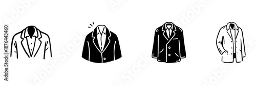 Men'S Suit Jacket Collection In Hand Drawn Style Set. Fashionable Outerwear, Formal Attire, Business Wear Doodle Sketch Collection. Stylish Clothing Options. Isolated Vector Illustration