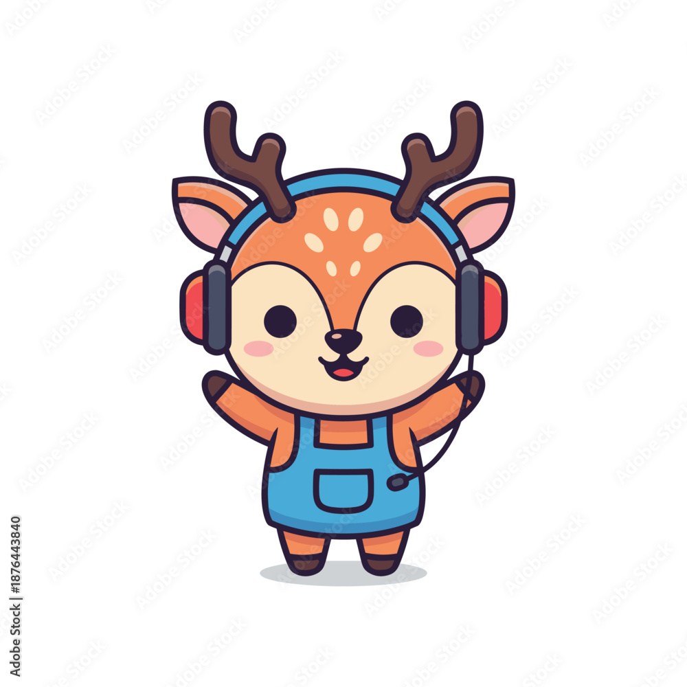 Obraz premium Cute Cartoon Deer Wearing Headphones Vector Illustration