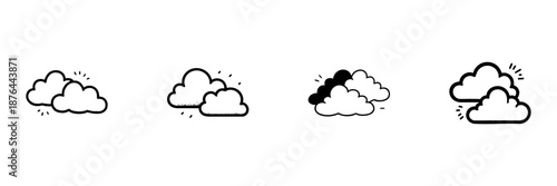 Cloud Icons In Hand Drawn Style Set. Weather Forecast, Atmospheric Conditions, Sky Elements Doodle Sketch Collection. Meteorology Symbols. Isolated Vector Illustration