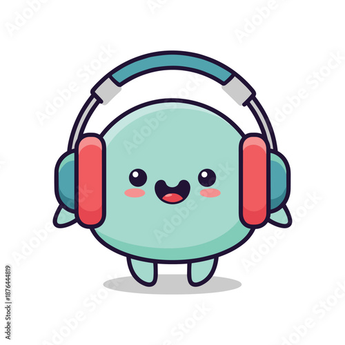 Cute Cartoon Character Wearing Headphones Listening to Music