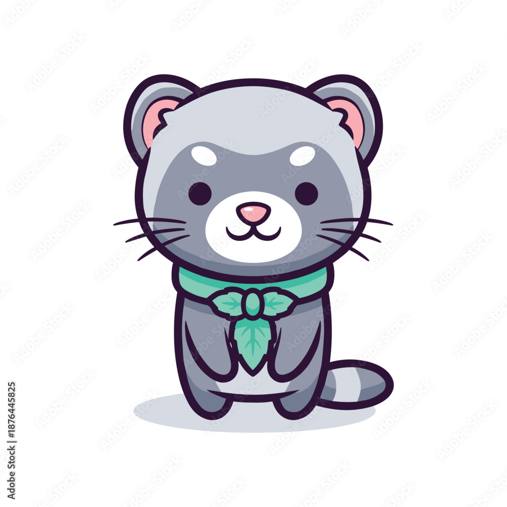 Fototapeta premium Adorable Cartoon Cat with Green Tie Illustration