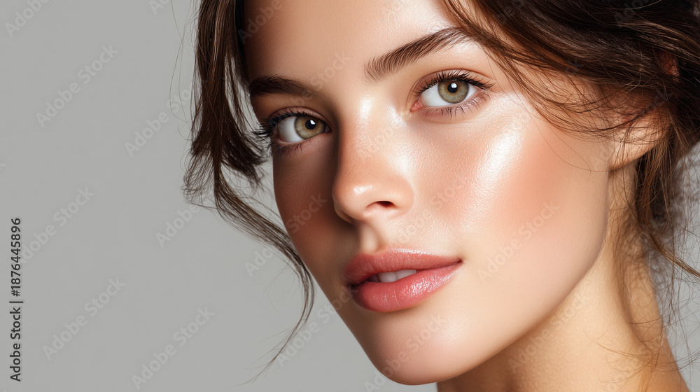 Naklejka premium Glass skin beauty portrait for premium skincare advertising. 
