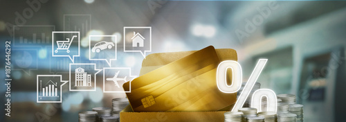 Canvas Print Credit card 0% installment shopping concept showing easy payments, financial convenience, and smart spending benefits for modern consumers