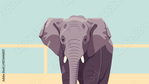 An artistic, pixelated portrait of a large, grey elephant with prominent ears and tusks