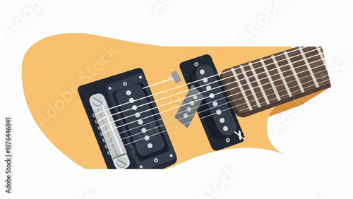 An illustration of a simplified electric guitar with a light orange body and dark pickups