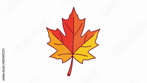 A single, colorful maple leaf with a textured outline in warm hues